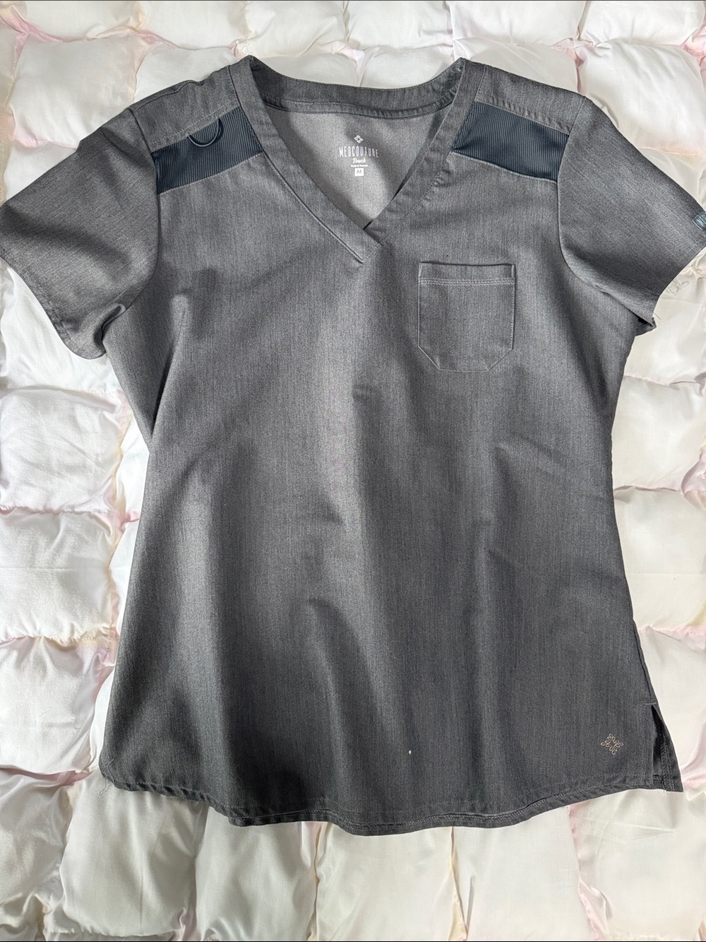 Med Couture Women's Charcoal Gray V-Neck Utility Scrub Top